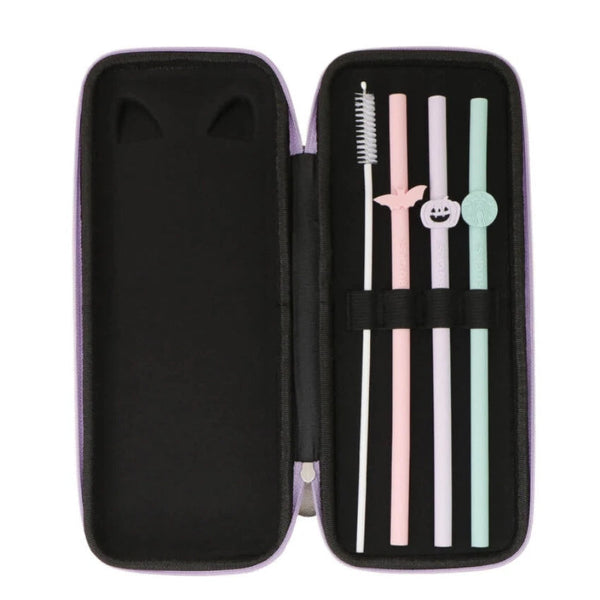 Starbucks Halloween 2024 Colorful Silicone Straw Set with Cleaning Brush & Odd-Eye Cat Case