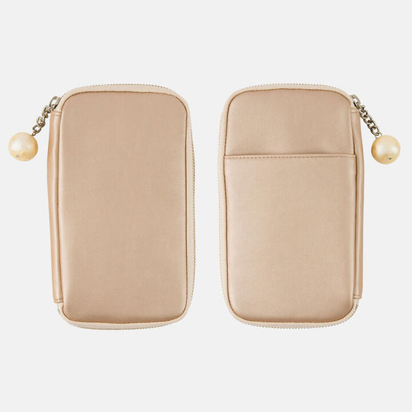 Hobonichi Techo 2026 Small Drawer Pouch Champagne Gold Faux Leather Organizer Pearl Chain Detail