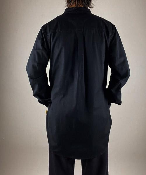 NUMBER NINE BAND COLLAR SIDE POCKETS LOGO EMBROIDERED Cotton Shirt / Band Color Side Pocket Logo Embroidery Shirt_F21NS001 - HARUYAMA