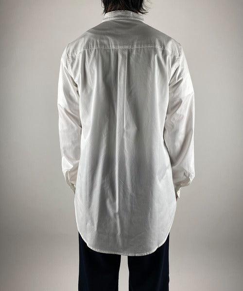 NUMBER NINE BAND COLLAR SIDE POCKETS LOGO EMBROIDERED Cotton Shirt / Band  Color Side Pocket Logo Embroidery Shirt_F21NS001