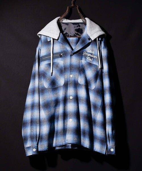 Number Nine Hooded Nel Check Open Collar Shirt