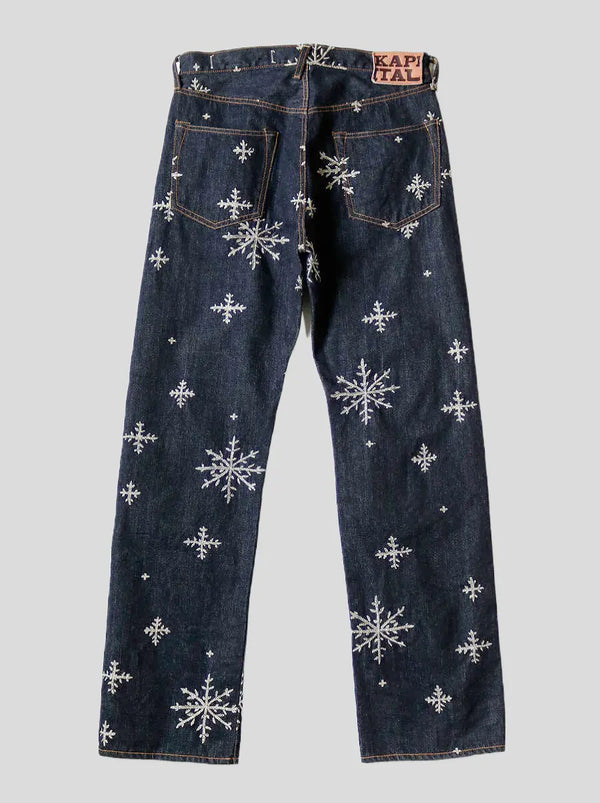 Kapital 14oz denim snow pattern embroidery 5P TH straight Pants