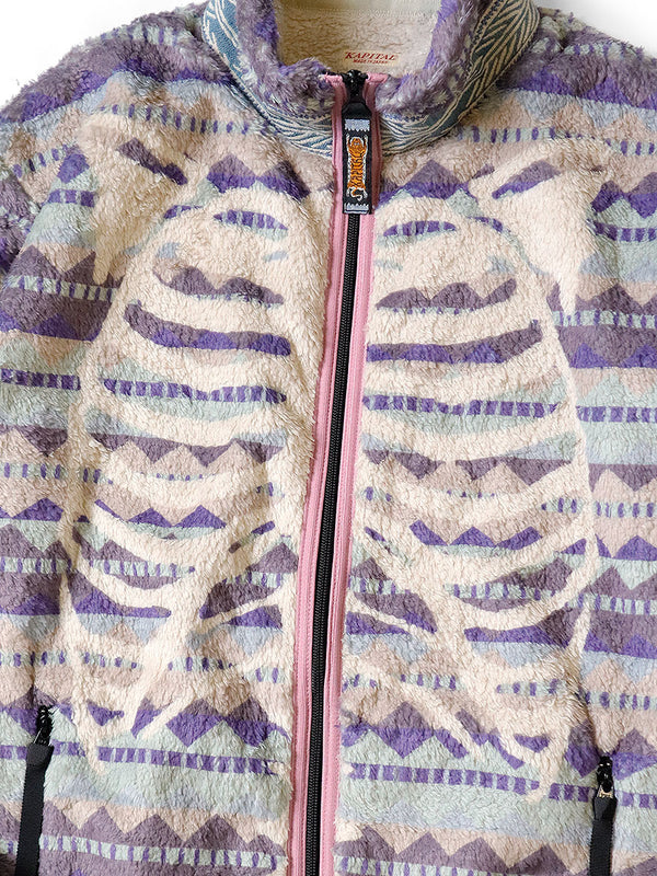 Kapital Ashland Stripe & BONE Pattern Fleece ZIP Blouson sweater