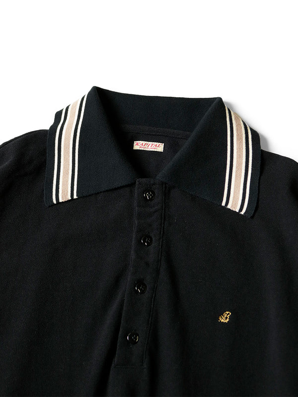 Kapital Pique Ribbed Collar Retro Polo with Fawn Pattern Shirt (long sleeve)