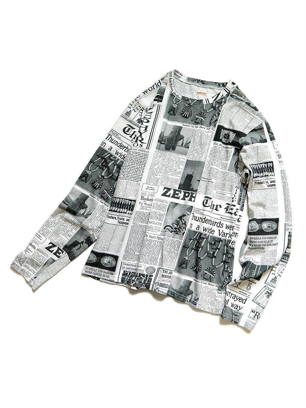 Kapital Tenjiku Pueblo 신문지 패턴 크루론 티셔츠