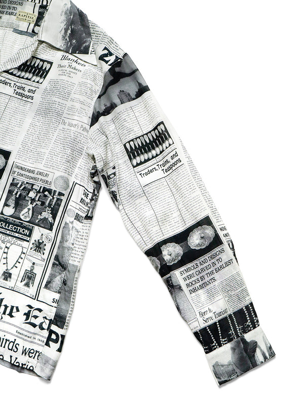 Kapital Silk Rayon Pueblo News Newspaper Pattern Rangle Collar Open Collar Shirt Long Sleeve