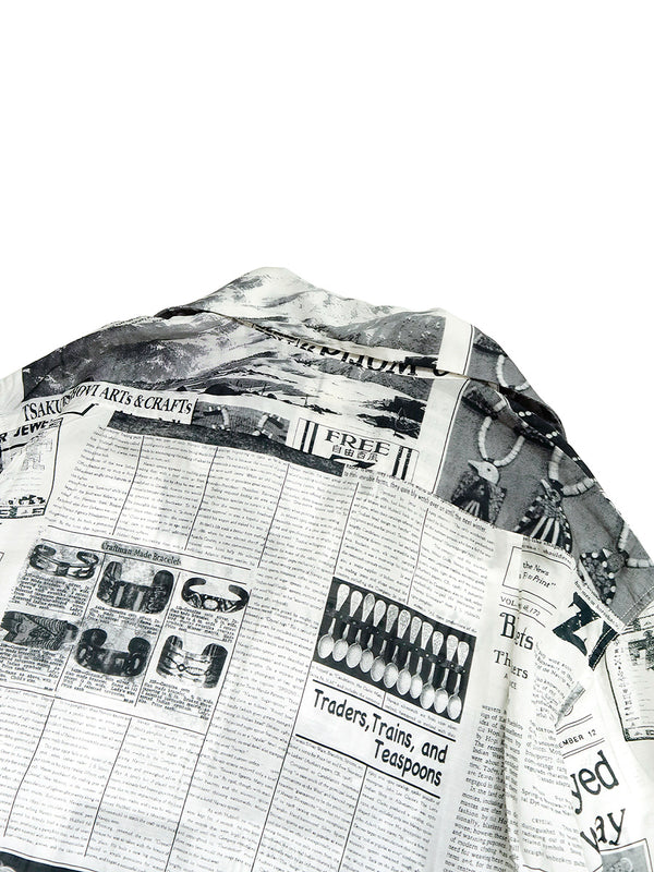 Kapital 실크 레이온 푸에블로 뉴스 신문 패턴 랭글 칼라 오픈 칼라 셔츠 긴팔