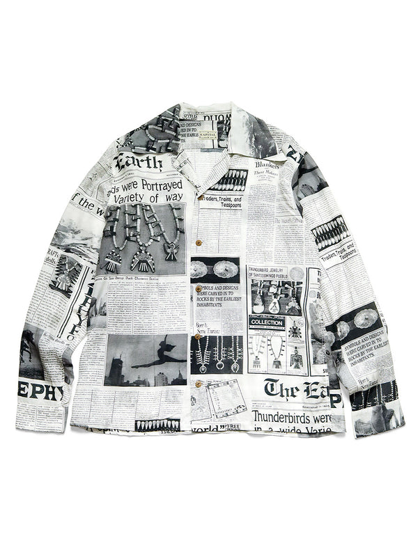 Kapital Silk Rayon Pueblo News Newspaper Pattern Rangle Collar Open Collar Shirt Long Sleeve