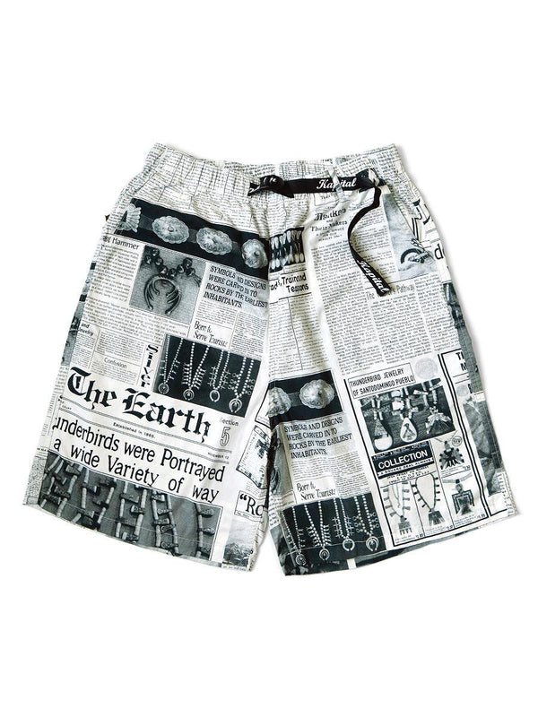 Kapital Combed Pueblo News Newspaper Print Easy Shorts Pants