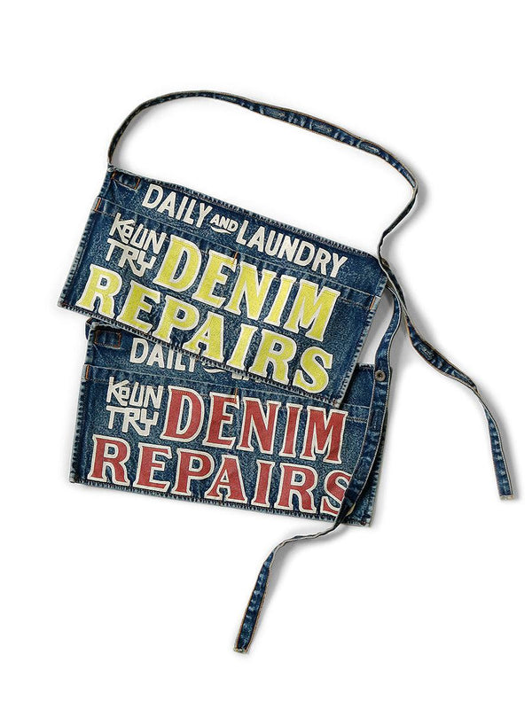 Kapital 13oz Denim Damaged Short Ad Apron (DENIM REPAIRSpt)