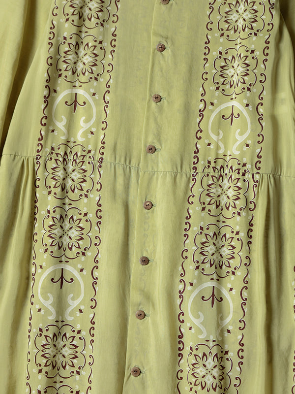 Kapital Silk Rayon Habananaja Pattern Open Collar Dress Women