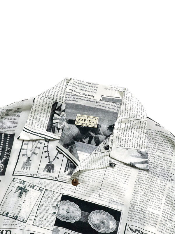 캐피탈 실크 레이온 푸에블로 뉴스 신문지 패턴 알로하 셔츠(반팔)