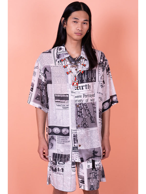 Kapital Silk Rayon Pueblo News News Paper Pattern Aloha Shirt (short sleeve)