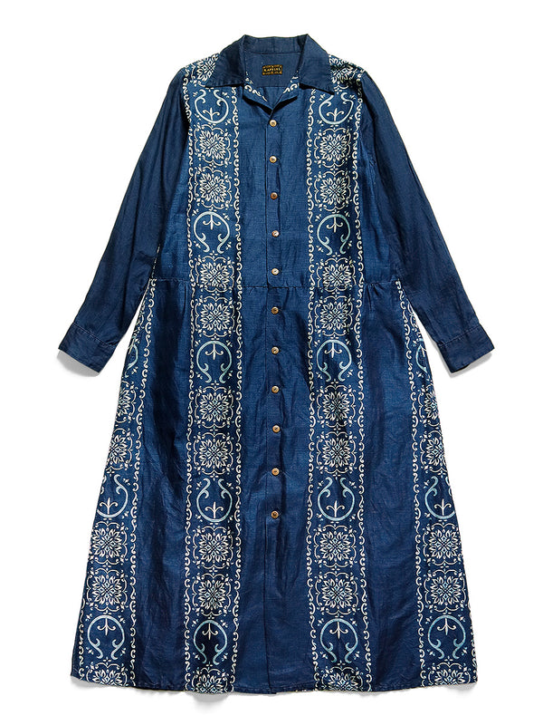 Kapital French cross linen habananaja pattern open collar dress