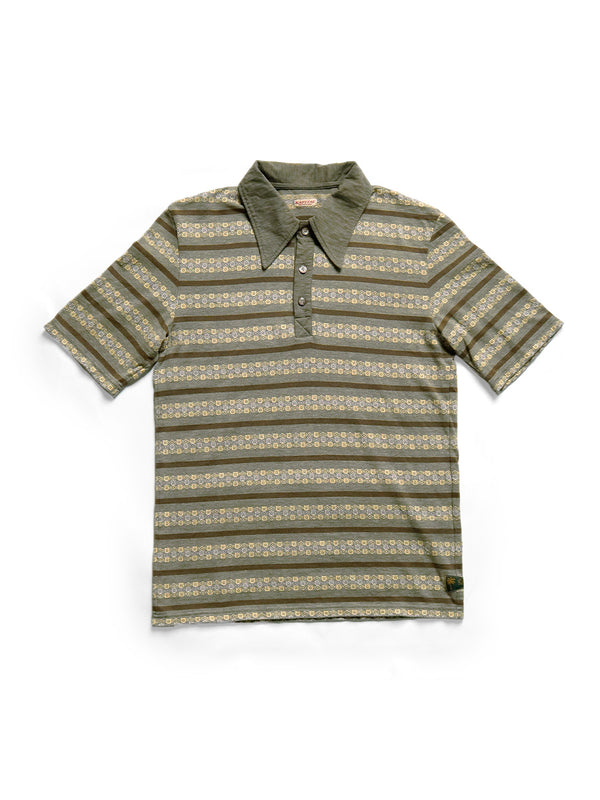 Kapital Sunrise jacquard border cotton sheeting daiquiri polo shirt