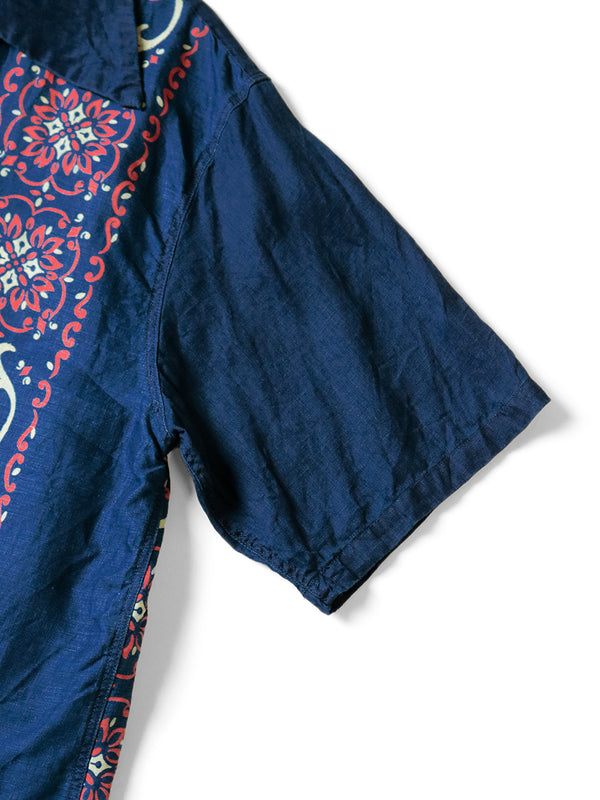 Kapital French cross linen habananaja pattern langur collar cuban shirt (short sleeve)