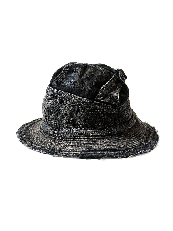 Kapital 11.5oz Black × Black Denim "Old Man and the Sea" Hat (Crush Remake) cap