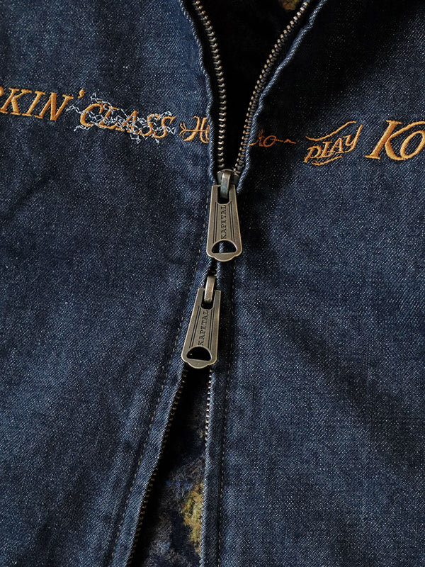 Kapital 14oz Black x Kinari Denim T-Back Drizzler Jacket (with WORKING embroidery)