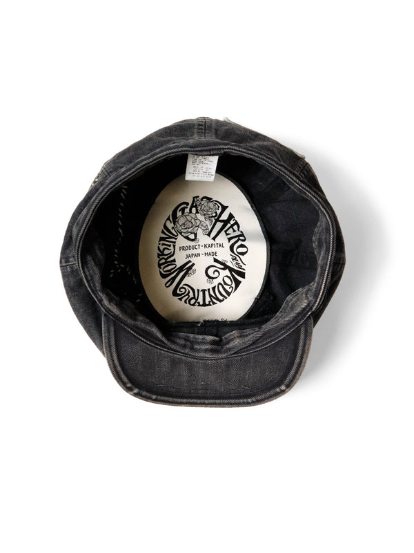 Kapital 14oz Black Denim Bird-Struck Hat (DIXIE FACTORY Remake) cap