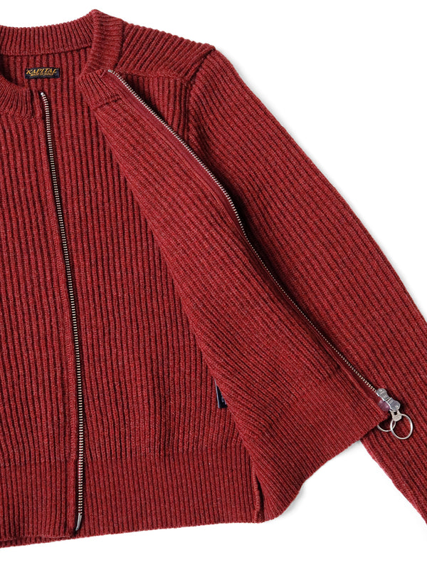 Kapital 8G Wool Raised Knit ZIP Down Sleeve ZIP Short Cardigan women